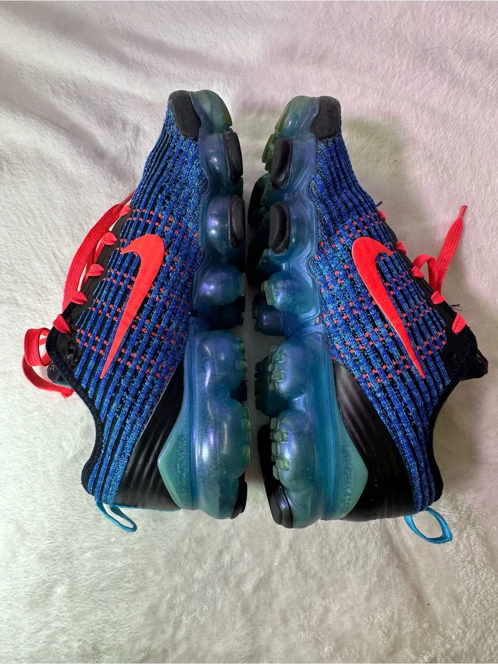 Nike Men's Blue Knit VaporMax with Orange Swoosh